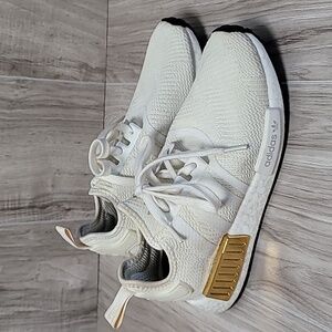 Women adidas NMD R1 Boost Off White Gold Running Shoes Sneakers